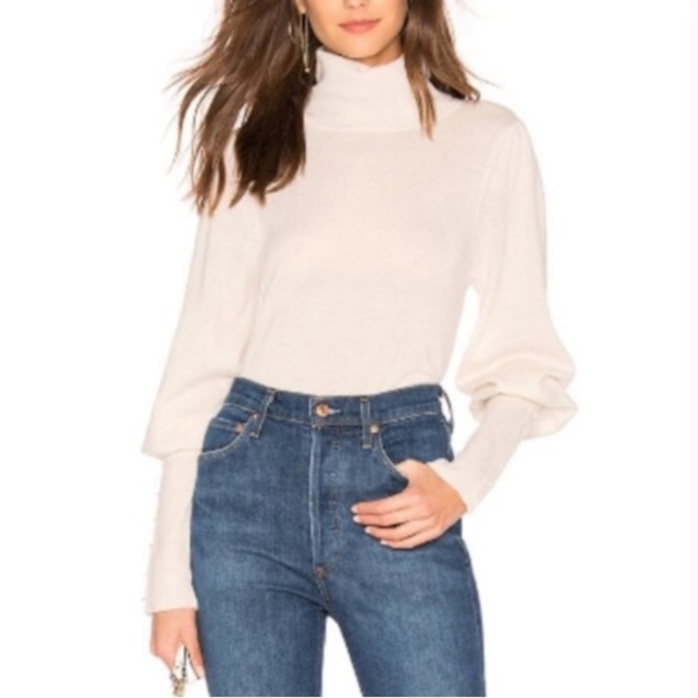 Joie Cashmere Pearl Button Pink Turtleneck Sweater